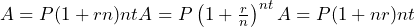 A=P(1+rn)ntA = P\left(1 + \frac{r}{n}\right)^{nt}A=P(1+nr)nt